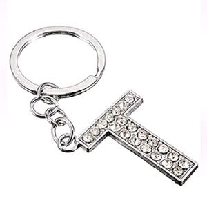T Key ring Bag Charm Rhinestone Monogram Handbag Charm, 2.5” Solid